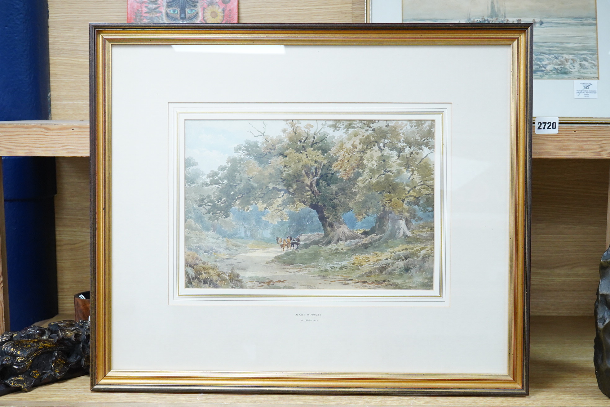 Alfred Powell (fl.1870-1901), 'The logging team', watercolour, unsigned, inscribed to the mount and Bourne Gallery label verso, 22 x 34cm